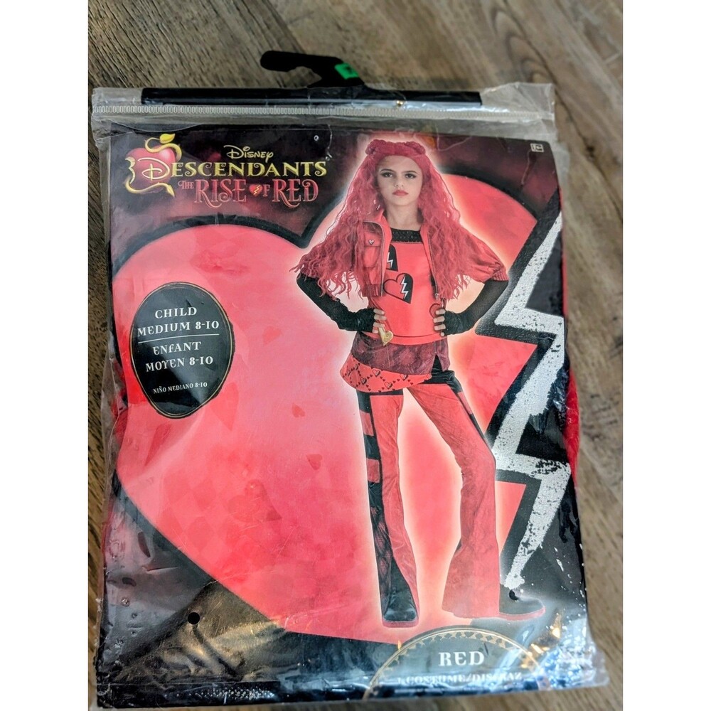 Disney Descendants 4 Rise of Red Costume Girls Medium 8-10 With Red Wig Complete